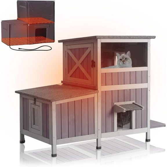 Aivituvin Heated Cat House Outdoor Insulated Liner Cat House with Heated Pad Feral Cat Shelter with Escape Doors Weatherproof