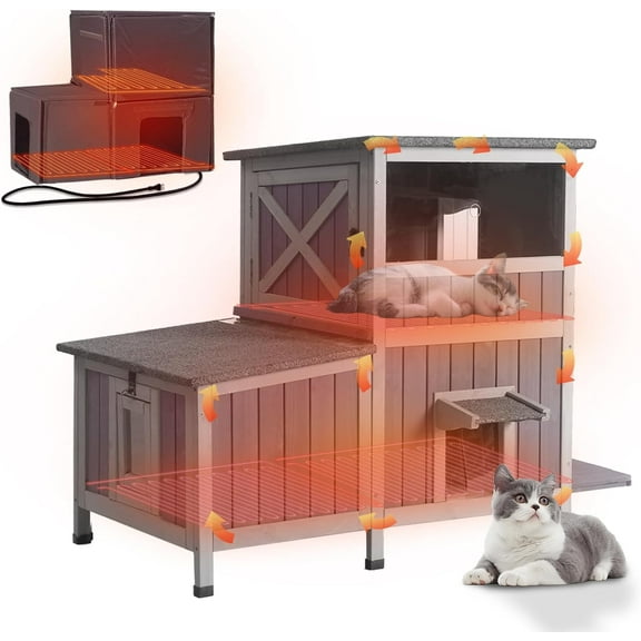 Aivituvin Heated Cat House for Outside Indestructible Outdoor Cat House Insulated Large Weatherproof Feral Cat Shelter with Heating Pad, Insulated Thermal Liner for 1-5 Barn Cats (Winter-Ready)