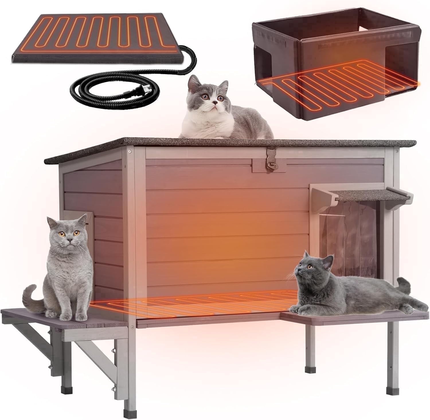 Aivituvin Heated Cat House for Outside Outdoor Insulated Cat House for Winter Weatherproof Shelter with Heated Pad, All-Round Thermal Liner