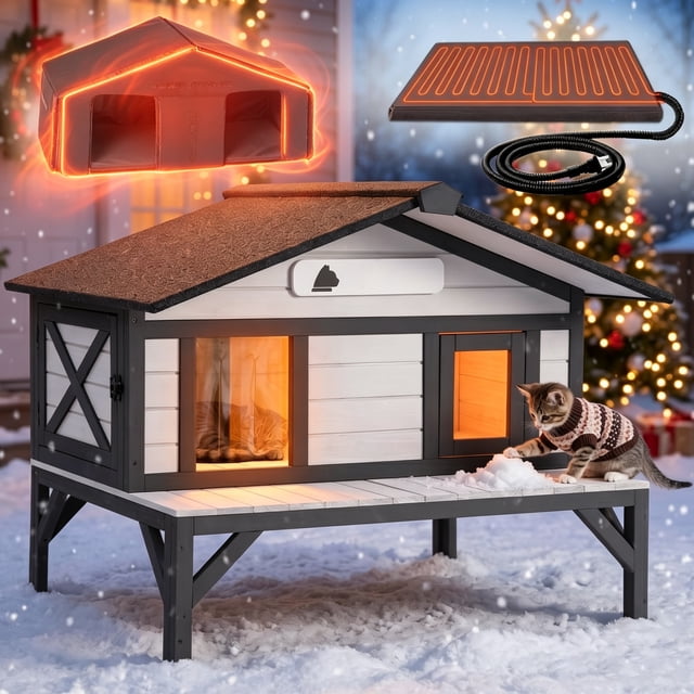 Aivituvin Heated Cat House for Outside, Insulated Outdoor Cat House ...