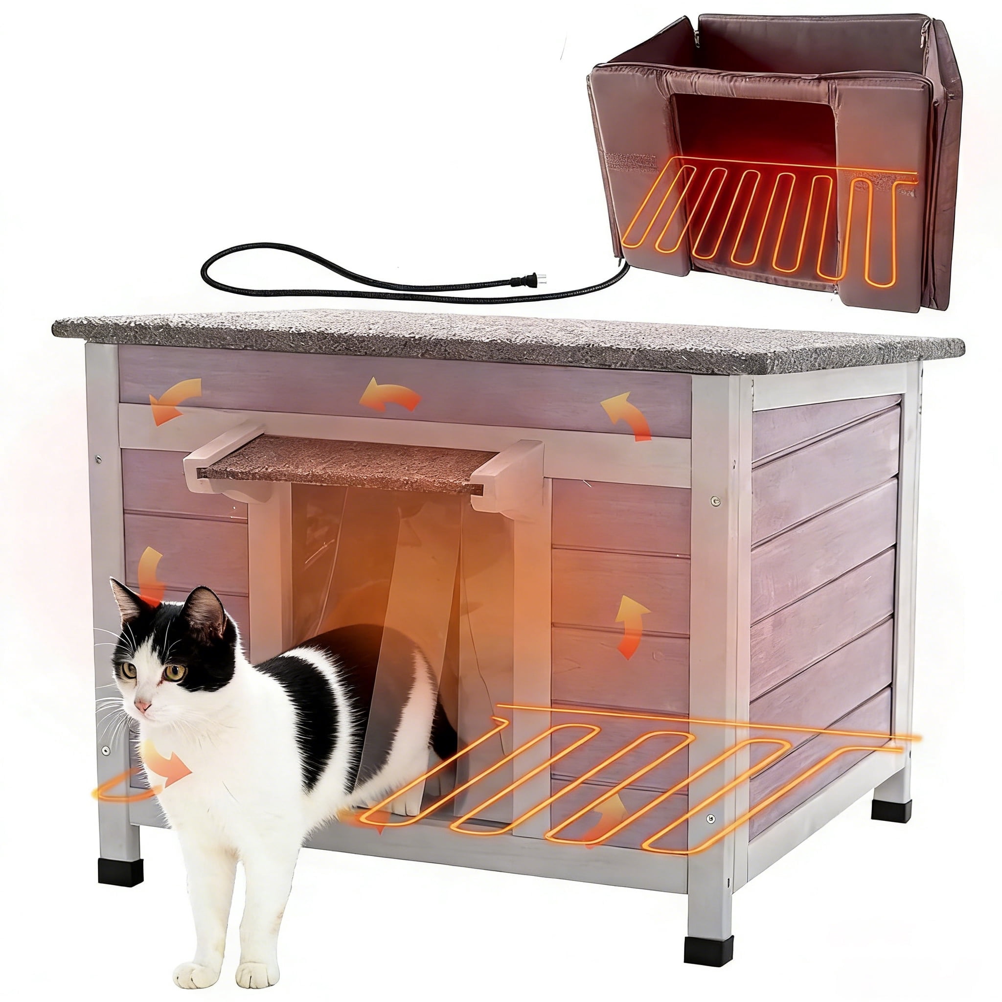 Aivituvin Heated Cat House for Outdoor Cats Feral Kitty Shelter with Heater Keep Warm in Winter,Insulated Liner Include