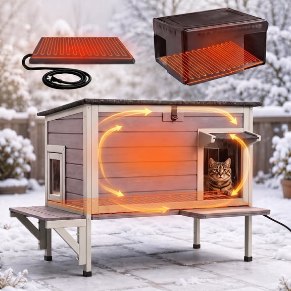 Aivituvin Heated Outdoor Cat House with 6-Sided Insulation, Large Cat Shelter for Outdoor, Feral Cats