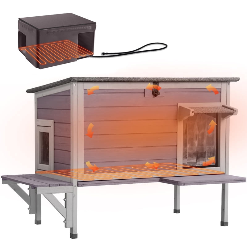 Aivituvin Heated Cat House for Outside Outdoor Cat House Insulated Weatherproof Feral Cat Shelter with Heater and Insulated Liner
