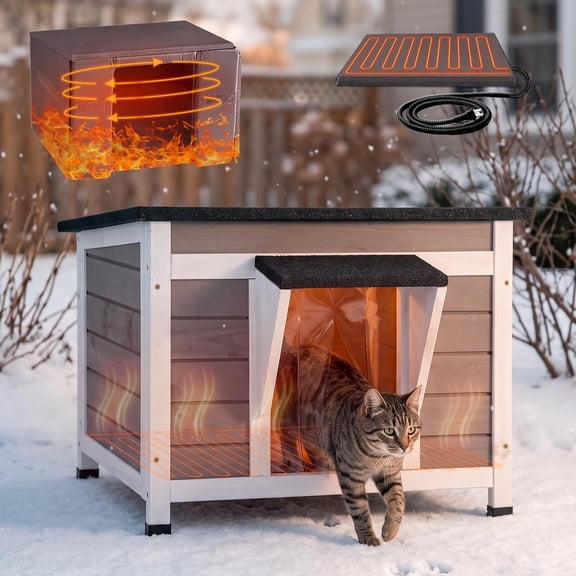 Aivituvin Heated Cat House for Outside Outdoor Insulated Cat Shelter Brown
