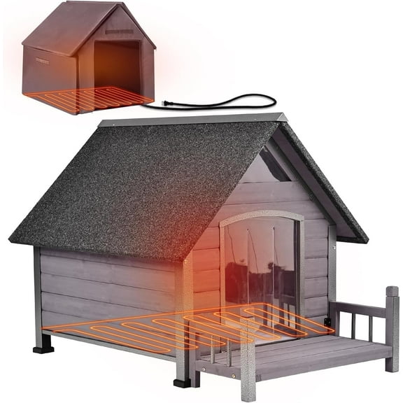 Aivituvin Heated Dog House Outdoor 45" Large Dog Kennel with Metal Frame Insulated Indoor Dog Cage for Small Medium Large Dogs with Heater and Insulated Liner