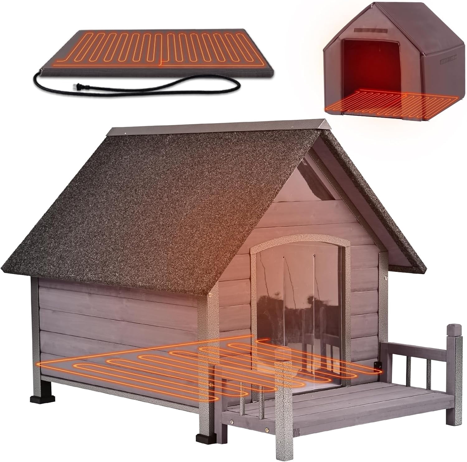 Aivituvin Heated Dog House Outdoor 45" Large Dog Kennel with Metal Frame Insulated Indoor Dog Cage for Small Medium Large Dogs with Heater and Insulated Liner