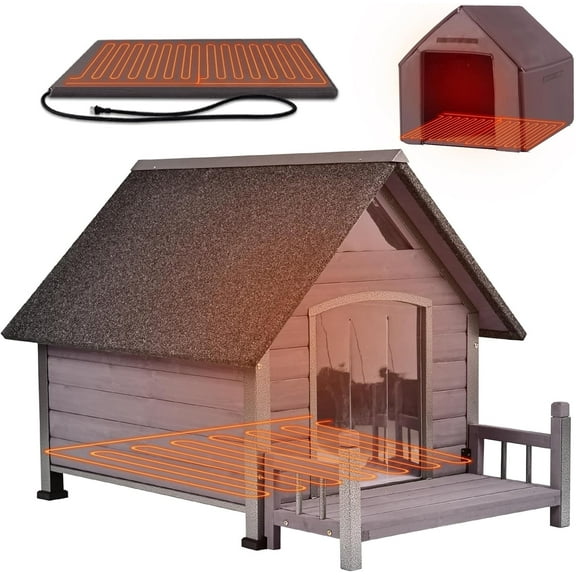 Aivituvin Heated Dog House Outdoor 45" Large Dog Kennel with Metal Frame Insulated Indoor Dog Cage for Small Medium Large Dogs with Heater and Insulated Liner