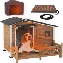 Aivituvin Heated Dog House Outdoor Dog Kennel with Safe Heated Pad, Chew-Proof Metal Frame and Rotating Food Bowl for Small to Medium Dogs, 44.6" L x 41.1" W x 32.9“H (Dark Brown)