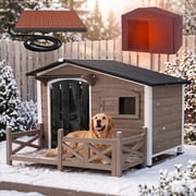 Aivituvin 44.6" Large Outdoor Heated Dog House XL Insulated Dog Kennel with Safe Heating Pad, Chew-Proof Metal Frame, 6-Sided Thermal Liner for Large Dog Breeds, Dark Brown