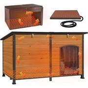 Aivituvin Heated Dog House Outdoor Wooden Dog Kennel 59" Extra Large Insulated with Heater All-Around Iron Frame