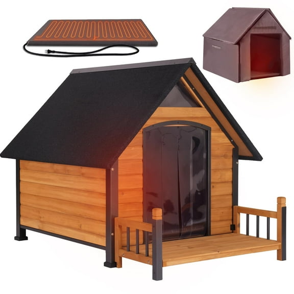 Aivituvin Heated Dog House for Outside Insulated Large Dog House Outdoor with Safe Heated Pad, Chew-Proof Metal Frame & Insulated Liner for Medium to Large Dogs, 37.4" L x 50.9" W x 37.2" H