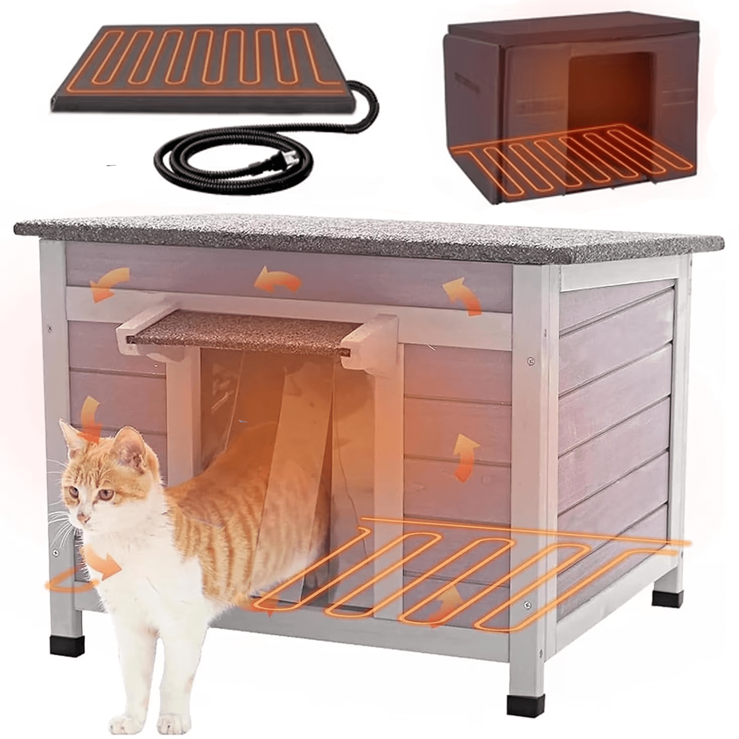 Aivituvin Heated Outdoor Cat House with Heater and Insulated Liner Weatherproof Insulated Feral Cat Shelter for Winter