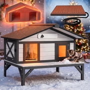Aivituvin Heated Cat House for Outside, Insulated Outdoor Cat House with Heating Pad & Insulated Liner, Large Feral Cat Shelter with Porch & Two Escape Doors for Multiple Cats, Black & White