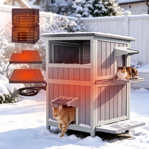 Aivituvin Heated Outdoor Cat House for Winter, Insulated Cat House for Outdoor Indoor, Weatherproof Cat Shelter with Warm Liner for Feral & Stray Cats