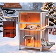 Aivituvin Heated Cat House with Heating Pad & Insulated Liner for Winter, Insulated Outdoor Cat House for Outdoor Indoor, Weatherproof Two Story Cat Shelter for Feral & Stray Cats