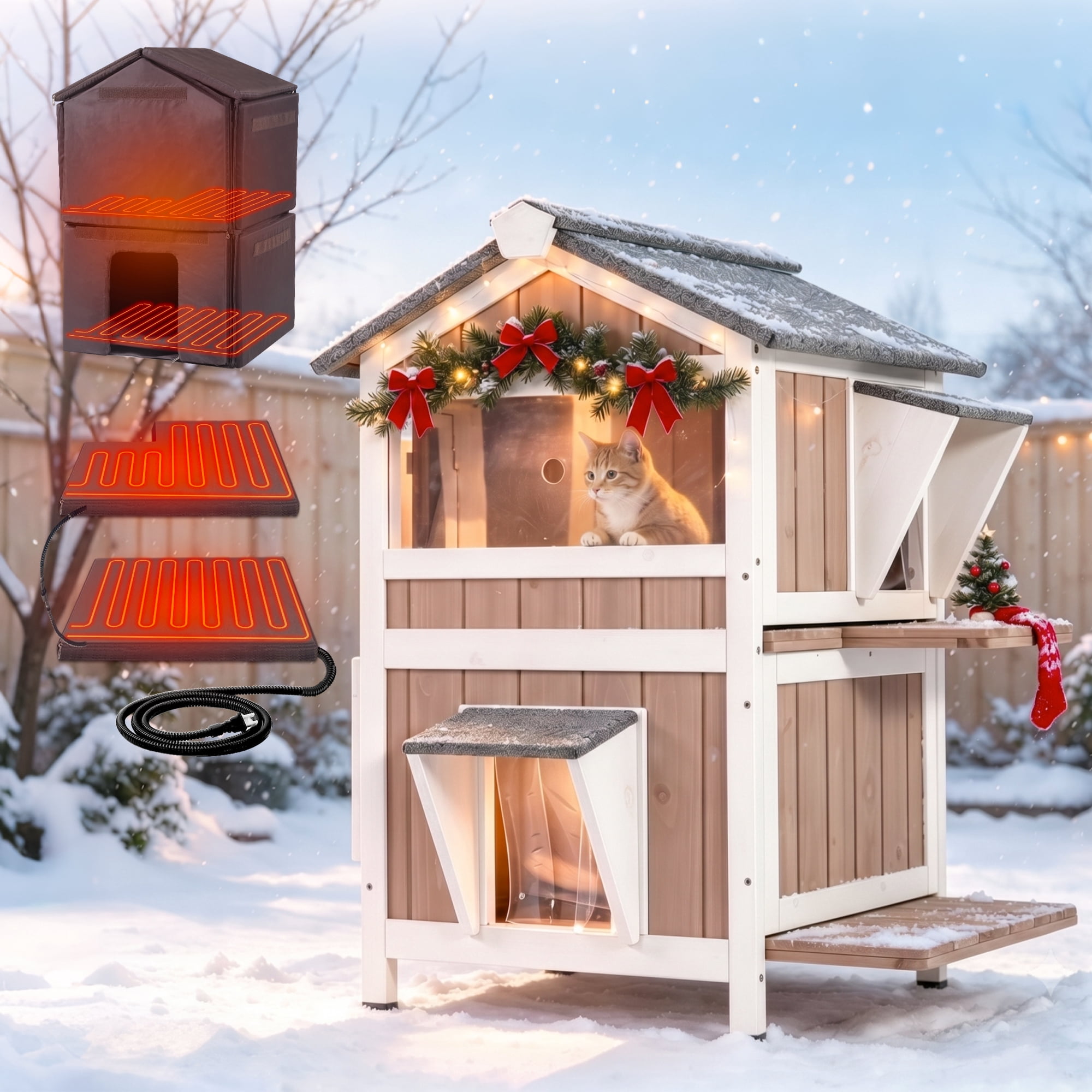 Aivituvin Heated Outdoor Cat House for Outside Weatherproof Feral Cat ...