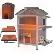 Aivituvin Heated Outdoor Cat House for Outside Weatherproof Feral Cat Shelter for Winter with Heater and Insulated Liner Two Story
