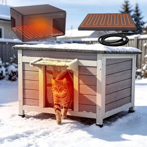 Aivituvin Heated Outdoor Cat House with Heater and Insulated Liner Weatherproof Insulated Feral Cat Shelter for Winter