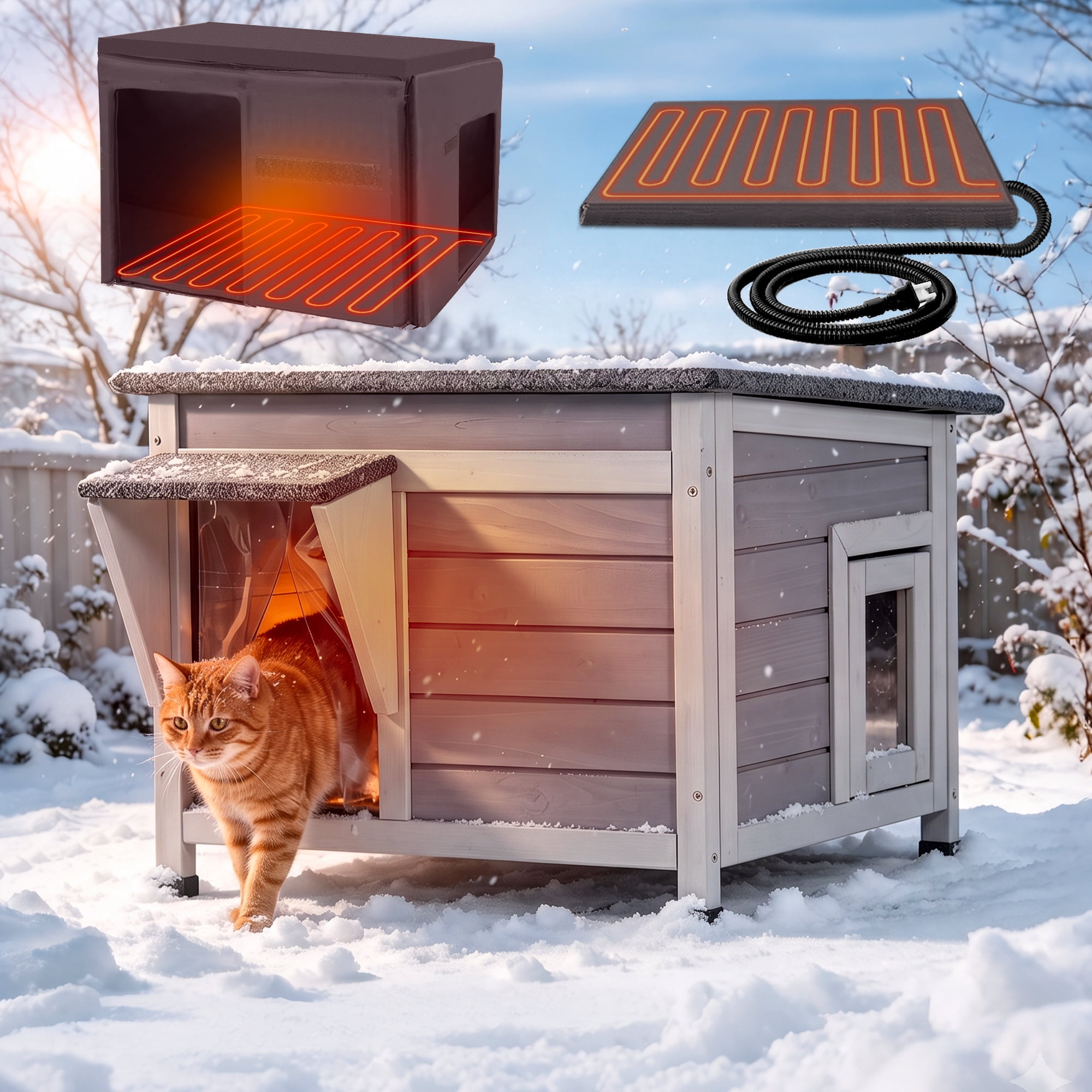 Aivituvin Heated Outdoor Cat House with Heater and Insulated Liner ...