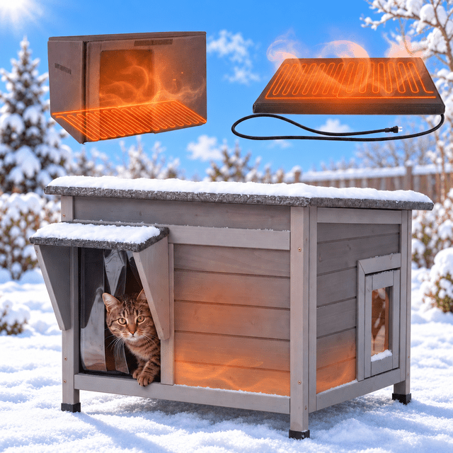 Aivituvin Heated Outdoor Cat House with Heating Pad and Washable ...