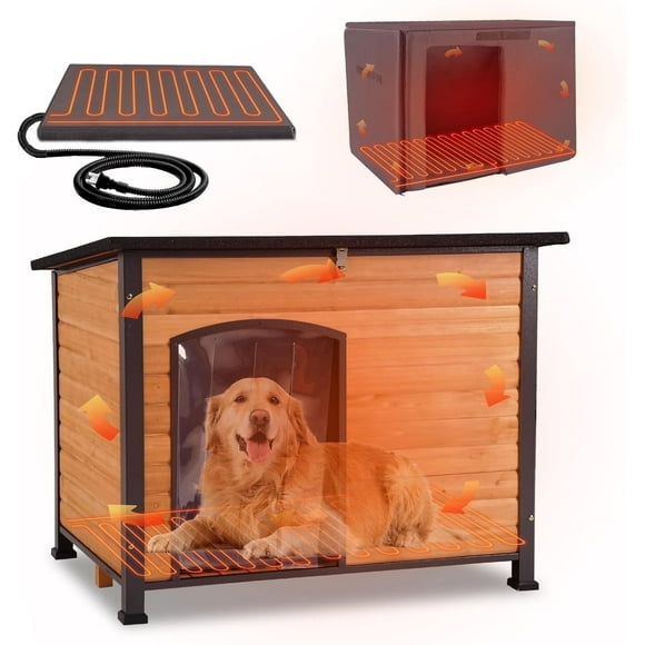 Aivituvin Heated Outdoor Dog House with Heating Pad & Insulated Liner, Winter Weatherproof Anti-Chewing Dog Kennel, Iron