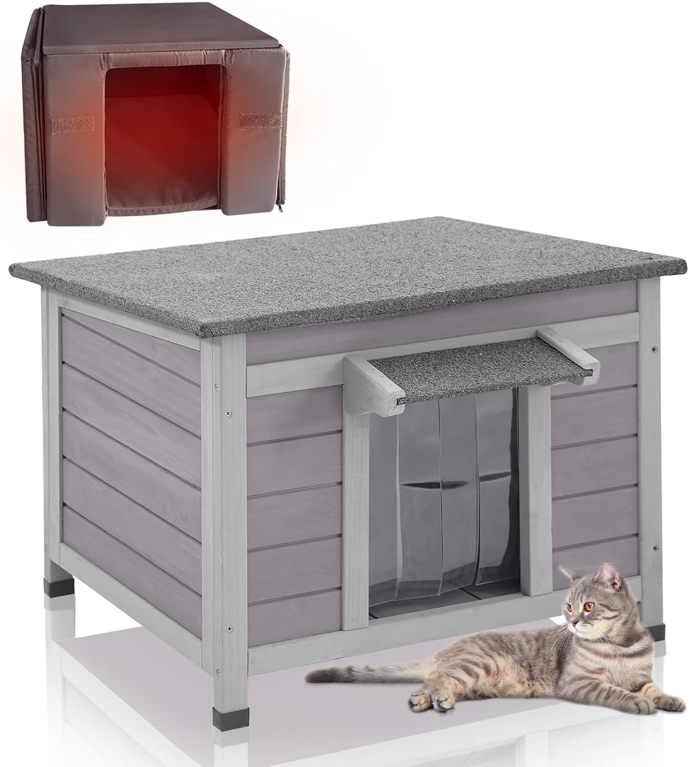 Aivituvin Insulated Cat House Outdoor with Triple-Layer - Weatherproof Cat Shelter with Insulation Liner, Elevated Base & Openable Roof for Stray/Feral Cats for Winter