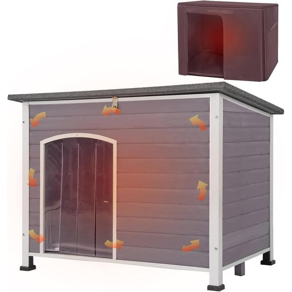 Aivituvin Insulated Dog House for Winter Wooden Outdoor Dog Kennel with All-Around Iron Frame