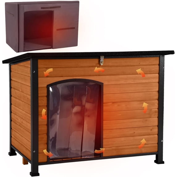 Aivituvin Insulated Outdoor Dog House with Insulated Liner, Winter Weatherproof Anti-Chewing Dog Kennel, Medium, Iron