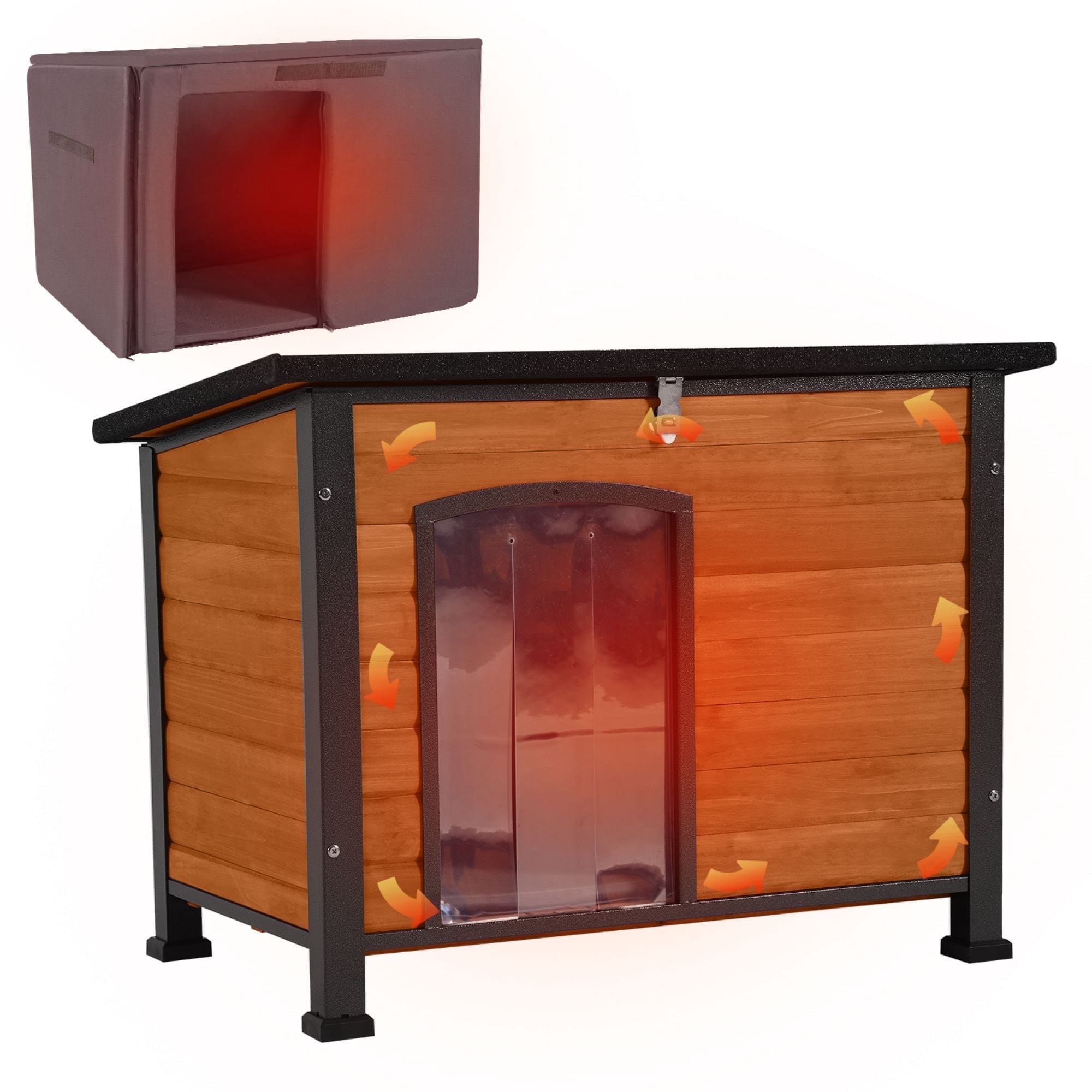 Aivituvin Insulated Outdoor Dog House with Insulated Liner for Winter Weatherproof Dog Kennel All-Around Iron Frame