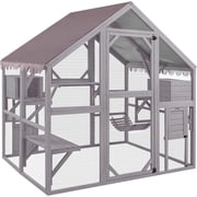 Aivituvin Large Catio Outdoor Cat Enclosure for Kittens, Walk-in Cat Cage with Bridges, Platforms, Rest Rooms, Roof Cover