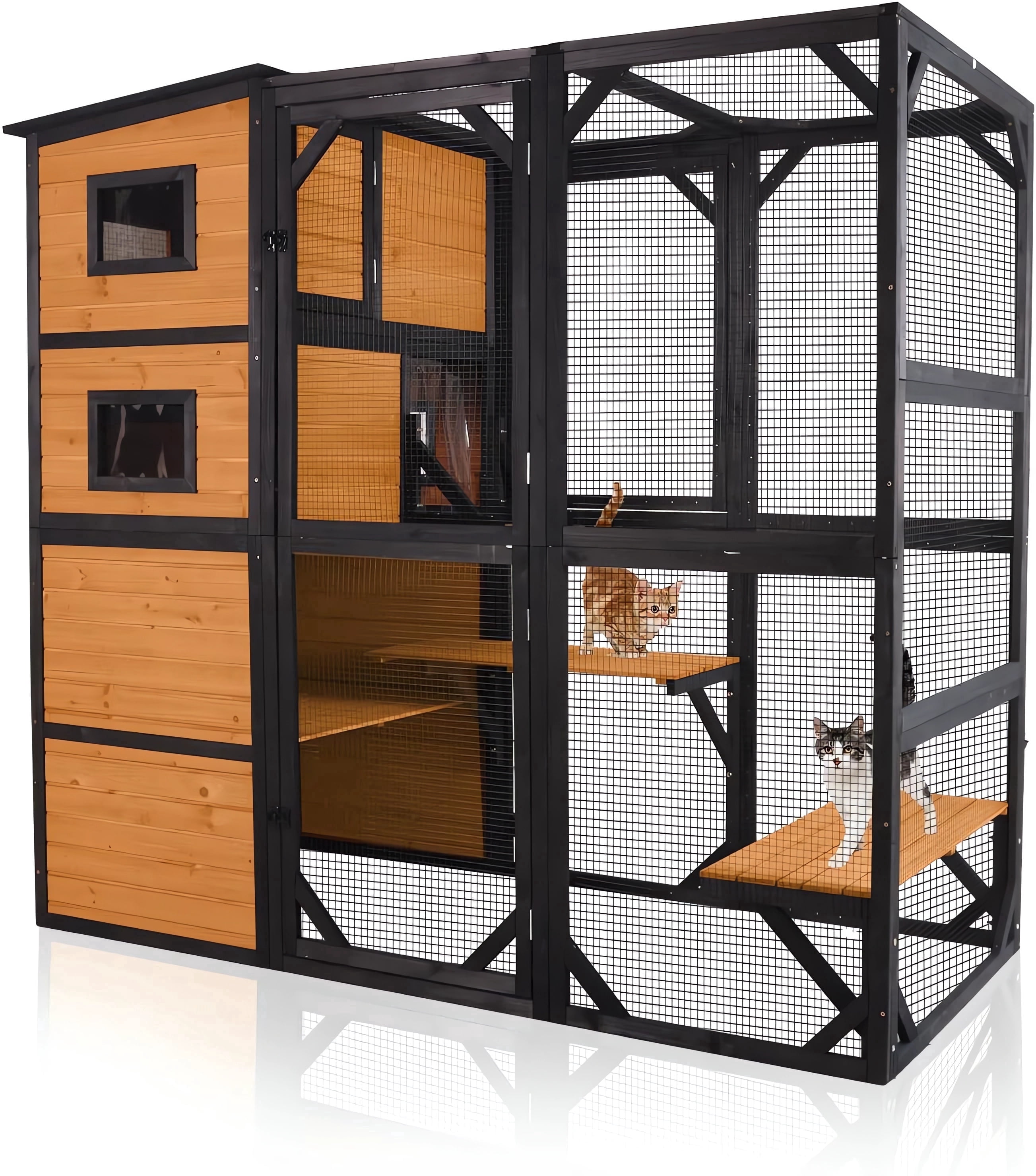 Aivituvin Large Catio Cat Enclosure Window for Outdoor Cats, Weatherproof Cat House with Roof, Resting Platforms & Windows, Indestructible Feral Cat Shelter for Backyard