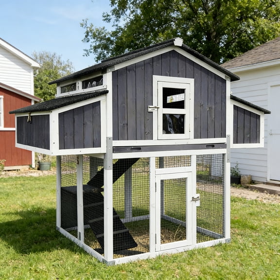 Aivituvin Large Chicken Coop Foldable Design for Fast Assemble Weatherproof Outdoor Hen House for 4-6 Chickens with Nesting Box & Large Run Black