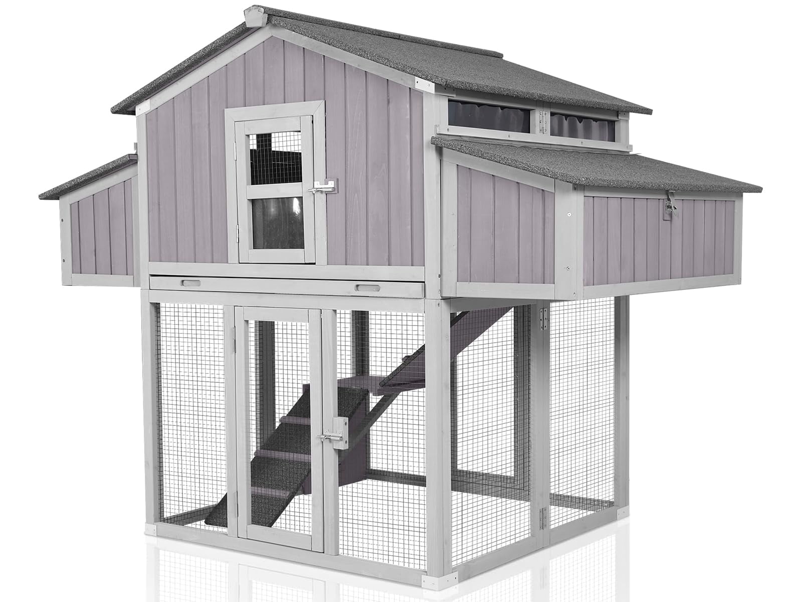 Aivituvin Large Chicken Coop, Folding Chicken House for Outdoor with Two Nesting Box, Leakproof Pull-Out Tray, UV-Resistant Roof Panel