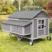 Aivituvin Large Chicken Coop Mobile Wood Hen House with Nesting Box Large Poultry Cage Upgrade with Strong Iron Frame