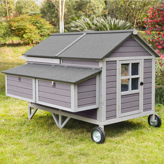 Aivituvin Large Chicken Coop Mobile Wood Hen House with Nesting Box Large Poultry Cage Upgrade with Strong Iron Frame