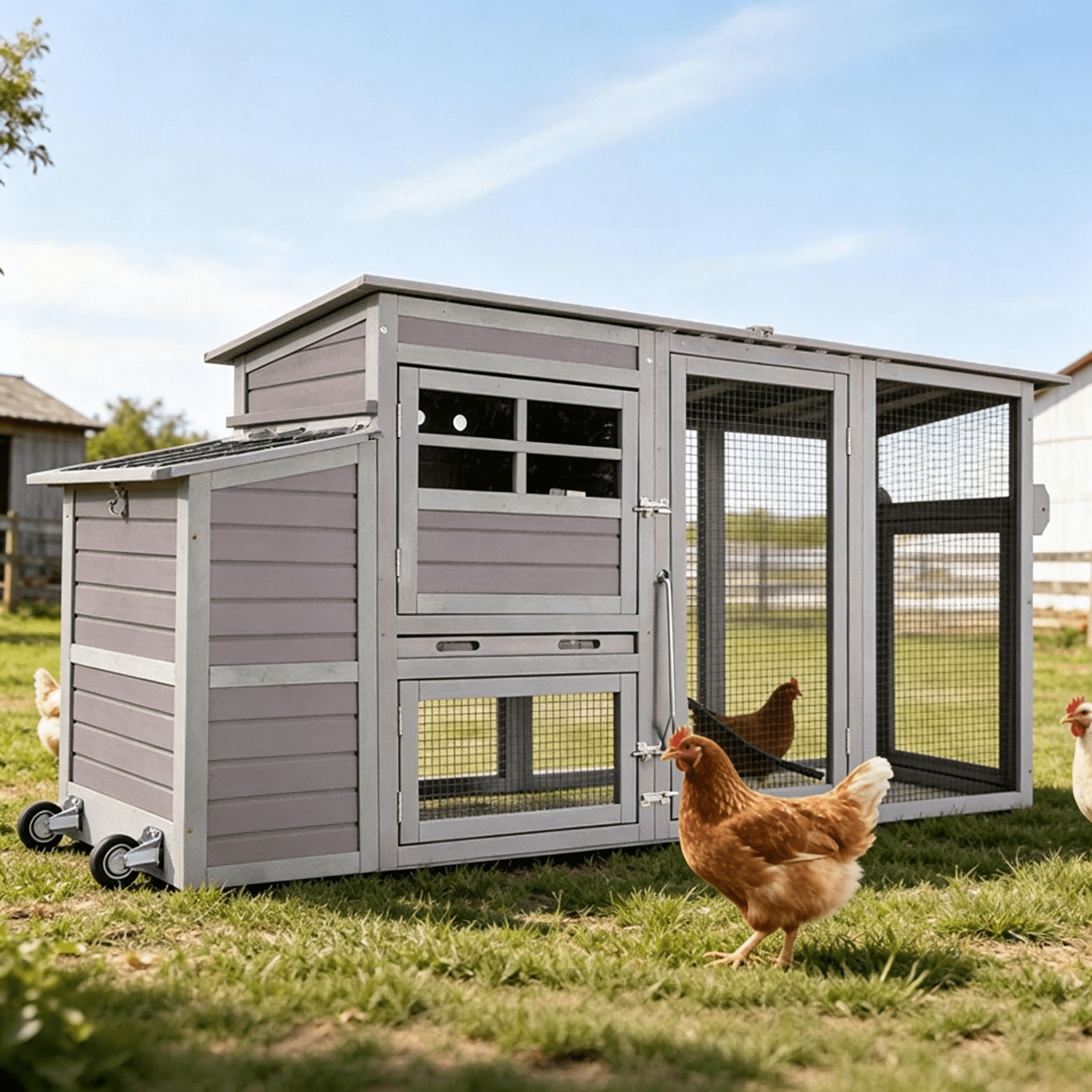 Aivituvin 78.4"Large Chicken Coop with Run, Mobile Portable Hen House Poultry Cage for 4-6 Chickens with Wheels, Nesting Box, Metal Tray, Waterproof