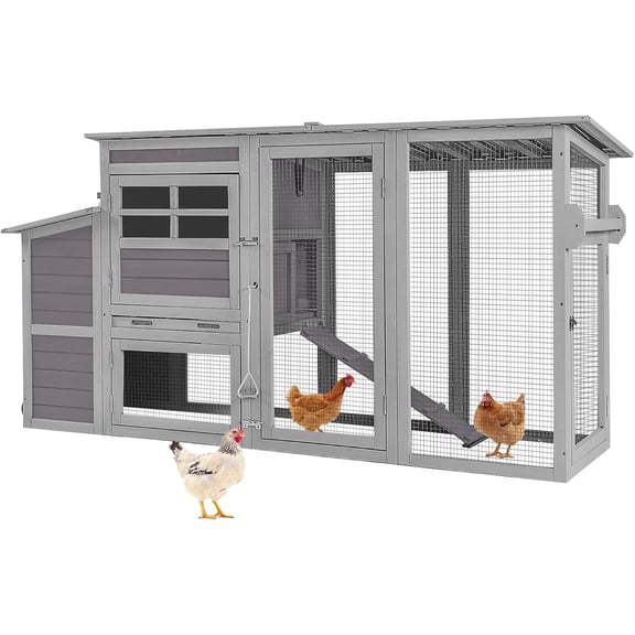 Aivituvin Large Chicken Coop with Run, Wooden Chicken House with Nesting Box, Outdoor Hen House with Wheels and Leakproof Pull-on Tray, Waterproof Poultry Chicken Cages for 5 Chickens