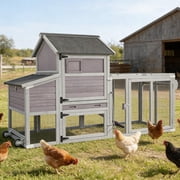 Aivituvin Large Chicken Coop with Wheels for 4 6 Chickens, Mobile Chicken House with Run, Wooden Hen House with Nesting Box & Metal Tray, Weatherproof