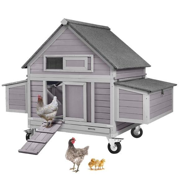 Aivituvin Large Chicken Coop on Wheels, Mobile Wooden Hen House Poultry Cage with Nesting Boxes for 6-8 Chickens, Weatherproof