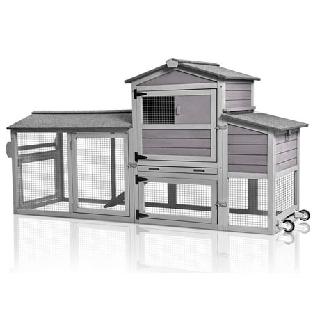 Aivituvin Large Chicken Coop on Wheels, Wooden Hen House for 2-3 Chickens, Poultry Cage with Nesting Box and Asphalt Roof