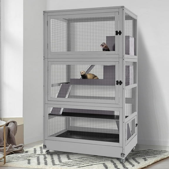 Aivituvin Large Chinchilla Cage, 4 Levels Ferret Cage - Large Critter Nation Hutch with Chew-Proof Aluminium Edge & PVC Layer, Brake Wheels Moveable - for Hamster, Rat, Gerbil