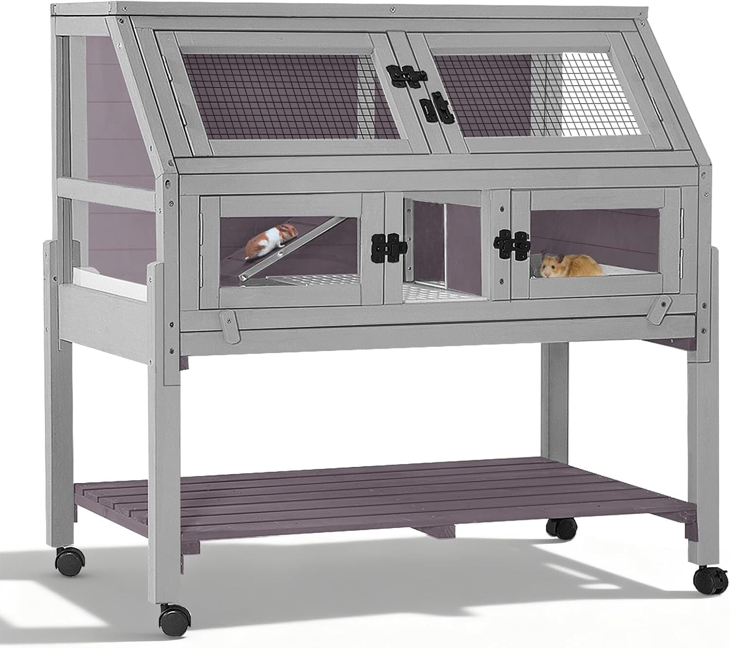 Aivituvin Large Guinea Pig Cage with 4 Support Feet & Wheels, Anti-Chew Small Animal Cage for Hamsters, Rats, Chinchillas, Includes Deep Leakproof Tray