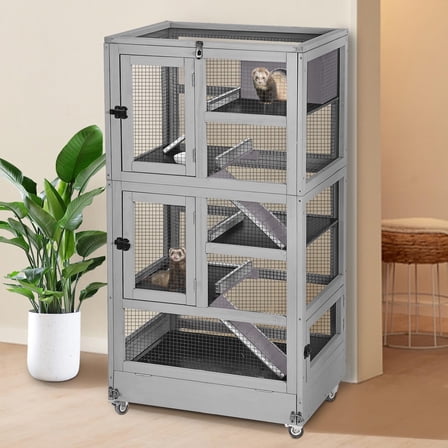 Aivituvin Large Ferret Cage  5 Levels Wooden Rat Cages with Wheels Chinchilla Cage Upgrade Metal Frame Guinea Pig House for Indoor Outdoor (5 Level)