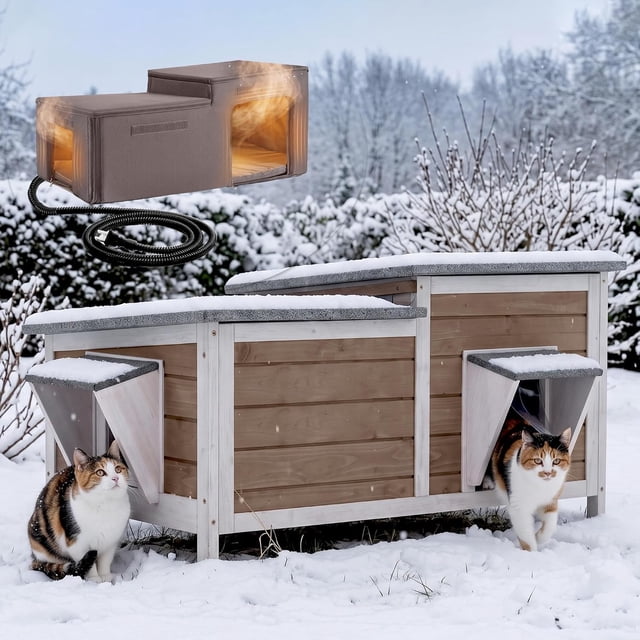 Aivituvin Large Heated Cat House with Liner, Weatherproof Cat Shelter ...
