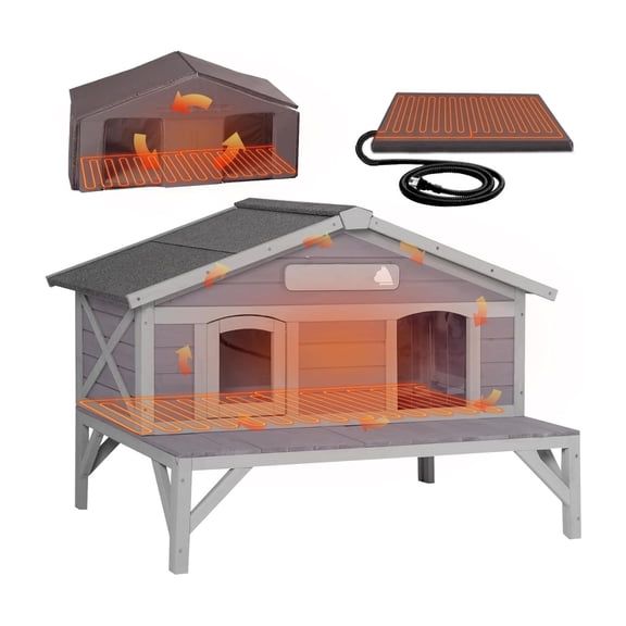 Aivituvin Large Heated Outdoor Cat House, Insulated Feral Cat Shelter with Heating Pad, Weatherproof Design & Removable Thermal Liner