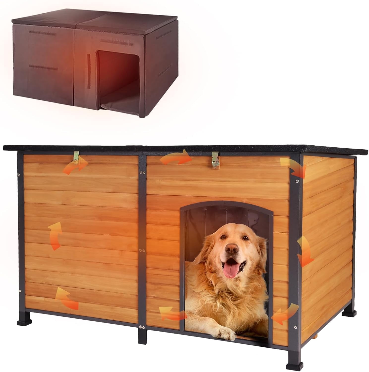 Aivituvin Large Outdoor Dog House Insulated Dog House for Outside Weatherproof Dog Shelter with Chew-Proof Full Metal Frame, Insulated All-Round Thermal Liner, Openable Roof (Winter-Ready)