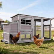 Aivituvin Mobile Chicken Coop with Run, Large Wooden Hen House Poultry Cage with Wheels, Weatherproof Roof, Sectionable Nesting Box, Pull-Out Tray for 3-5 Chickens, 74.9 L x 26 W x 39.4 H