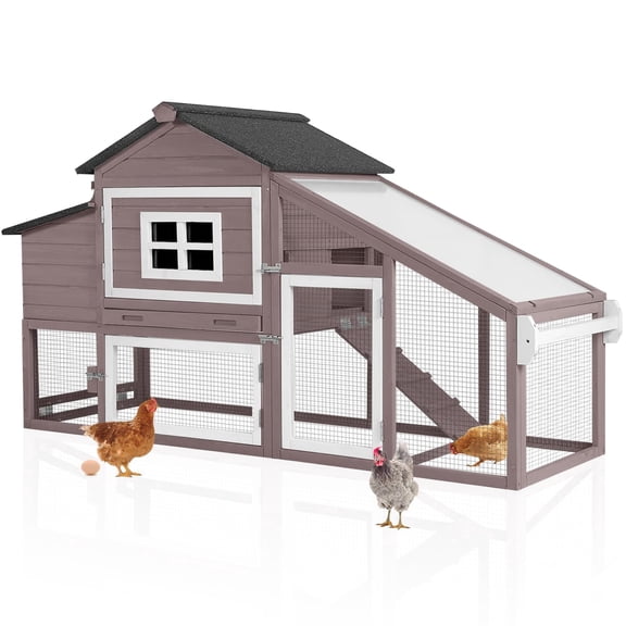 Aivituvin Mobile Chicken Coop with Wheels for 2-4 Chickens, Backyard Expandable Chicken House Duck Cage with Run, 2 Nesting Boxes, Easy Clean Pull-Out Tray, Leak-Resistant Asphalt Roof, 72.3"(Brown)