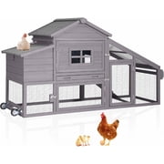 Aivituvin Mobile Chicken Coop with Wheels for 2-4 Chickens, Backyard Expandable Chicken House Duck Cage with Run, 2 Nesting Boxes, Easy Clean Pull-Out Tray, Leak-Resistant Asphalt Roof, 72.3