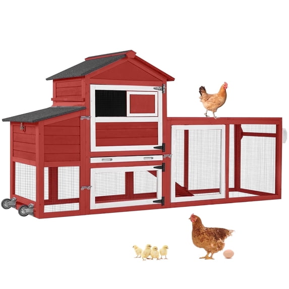 Aivituvin Mobile Chicken Coop with Wheels, suitable for 4-6 chickens, ducks and rabbits. Expandable backyard cage with run, 2 predator-proof nesting boxes, pull-out cleaning tray and leak-resistant a